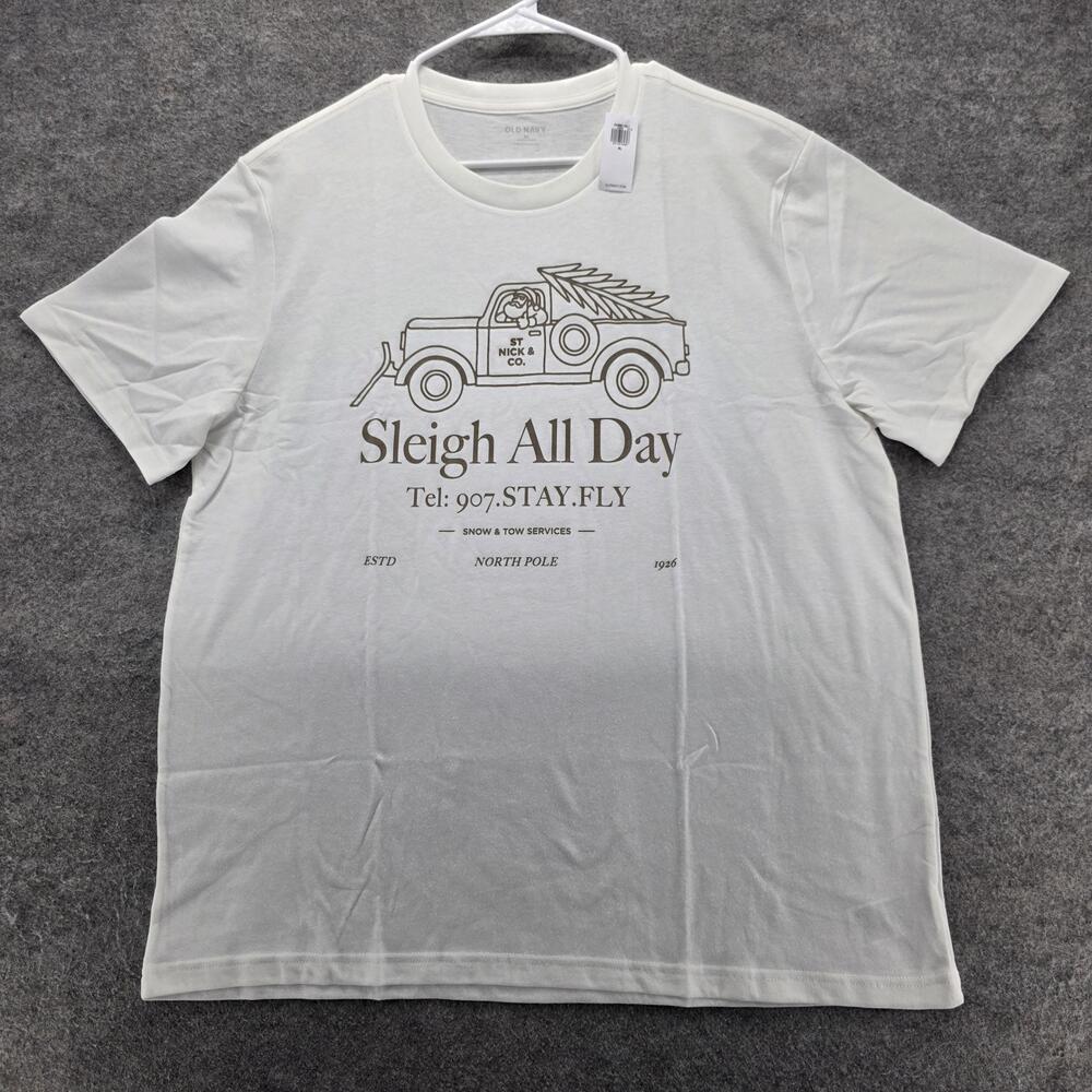 Old Navy Shirt Mens XL White Short Sleeve Crewneck Tagless Holiday Humor